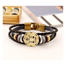 Zodiac Sign, Constellation, Astrology Bracelet, Charm Leather Wristband, Bangle, Base Metal, Libra01