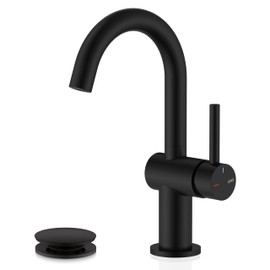 KENES Matte Black Bathroom Kitchen Faucet, Black Bathroom Faucet Single Handle Modern Prep Wet Bar Sink Faucet with Drain Assembly & Deck Plate, Farmhouse RV Camper Outdoor Utility Faucet, KE-9005B-2