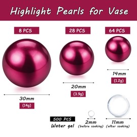 100Pcs Floating WineRed Polished Glossy Beads Vase Fillers, Floating NO Hole Round Pearls for Centerpieces, 800Pcs Water Gels, Table Scatters, Wedding Party, Home Decor(14/20/30mm)