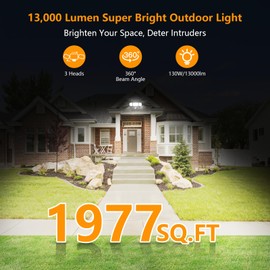 Onforu 130W LED Motion Sensor Outdoor Lights Plug in, Dusk to Dawn Outdoor Lighting, 13000LM Motion Detector Outside Flood Light with Remote, 6500K IP65 Waterproof Security Light(Black)