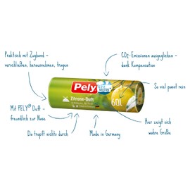Pely Drawstring Bin Liners with Lemon Fragrance - Climate Neutral by Compensation, Value Pack (4 x 10 Pieces), Yellow, for Disposal of Residual Waste (60 Litres) with Pleasant Fragrance
