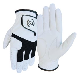 Pack of 3 Synthetic microfiber Men's Golf Gloves Cabretta Leather Thumb, Palm Patch, Suitable for All Weather Conditions - Soft Feel Grip - Left/Right Handed Golfer -White&Black Pilot(M, Left)