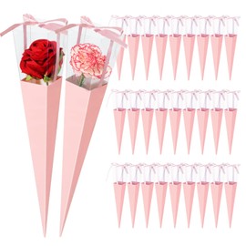 Qkansiw 100 PCS Flower Wrapping Bags - Florist Bouquets Holder, Single Rose Packaging Sleeves for Valentines Day Wedding Birthday Gift Floral Arrangement, Pink