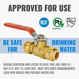 SUNGATOR 1/2 Inch Ball Valve, Shut Off Valve, No Lead Brass Push to Connect Plumbing Water Valve to Connect PEX, Copper, CPVC, PE-RT, With A Disconnect Clip, Pack of 6