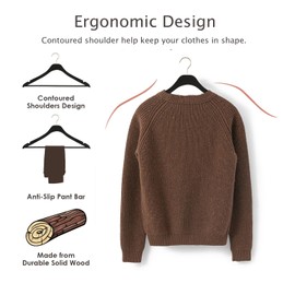 Koobay Ultra Thin Wooden Natural Slim Wood Coat Hangers 17.7 inch Space Saving Black Wooden Adult Clothes Hangers,20 Pack Heavy Duty Suit with Pant Bar for Jacket Shirt Suit Pants