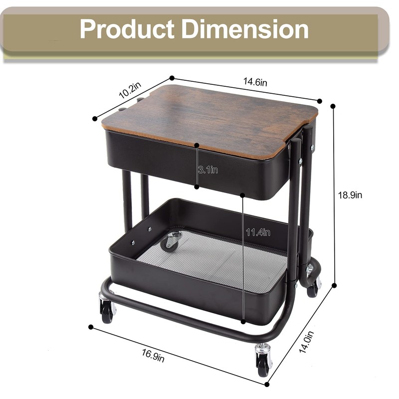 Melody House 2 Tier Metal Utility Rolling Cart Storage Organizer