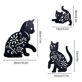 FBYED Cat Yard Art Garden Metal Statues Decor, 3 Pieces Cat Hollow Out Silhouette Animal Shape Stake Decorations, Black