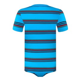Landofgenie Men Button Crotch Bodysuits Short Sleeve Stripe Romper Pajamas Bodysuit Top for Men Blue 3XL