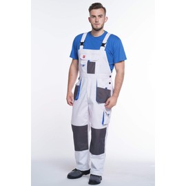 Art.Mas Men’s Work Overalls Bib and Brace With Pockets And Knee Pads, White, Hard-Wearing Triple Stitched Seams, Comfortable And Durable For Professionals (40/42, NO kneepads)