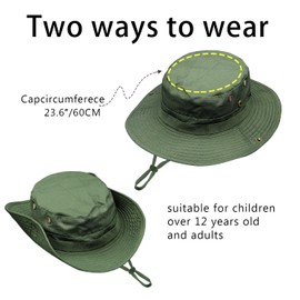 Camo Boonie Hat for Men Women, Military Tactical Wide Brim Bucket Hats, UPF50+ Jungle Sun Hats for Fishing Hunting Safari, Z-all Green, One Size