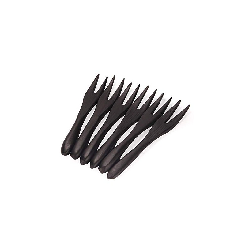 BambooMN Reusable Bamboo Appetizer Forks Picks 3.5" Black, 10 Pcs