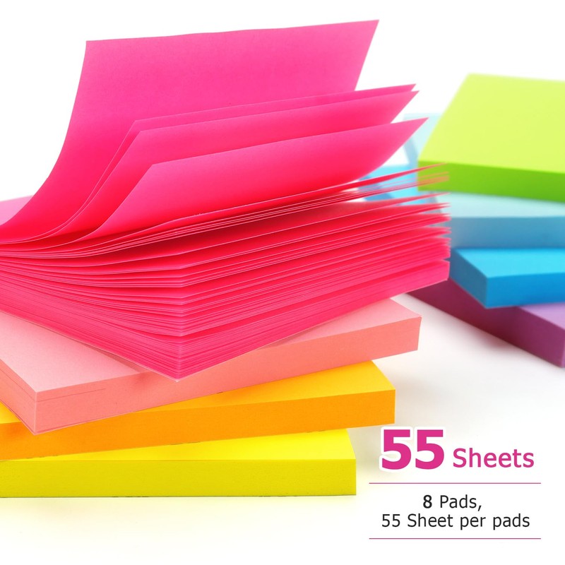 Early Buy Sticky Notes 8 Bright Color 8 Pads Self-Stick