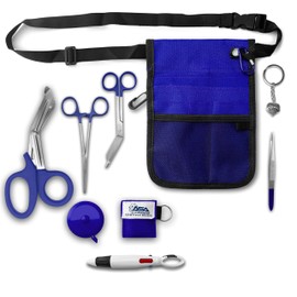 ASA Techmed Nurse Fanny Pack with Trauma Shears & Accessories – Medical Utility Belt with Nursing Supplies Including Tweezers, Bandage Scissors, CPR Face Shield, Measuring Tape - Blue