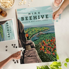Lantern Press 1000 Piece Jigsaw Puzzle, Acadia National Park, Maine, Hike Beehive, Fall, Illustration