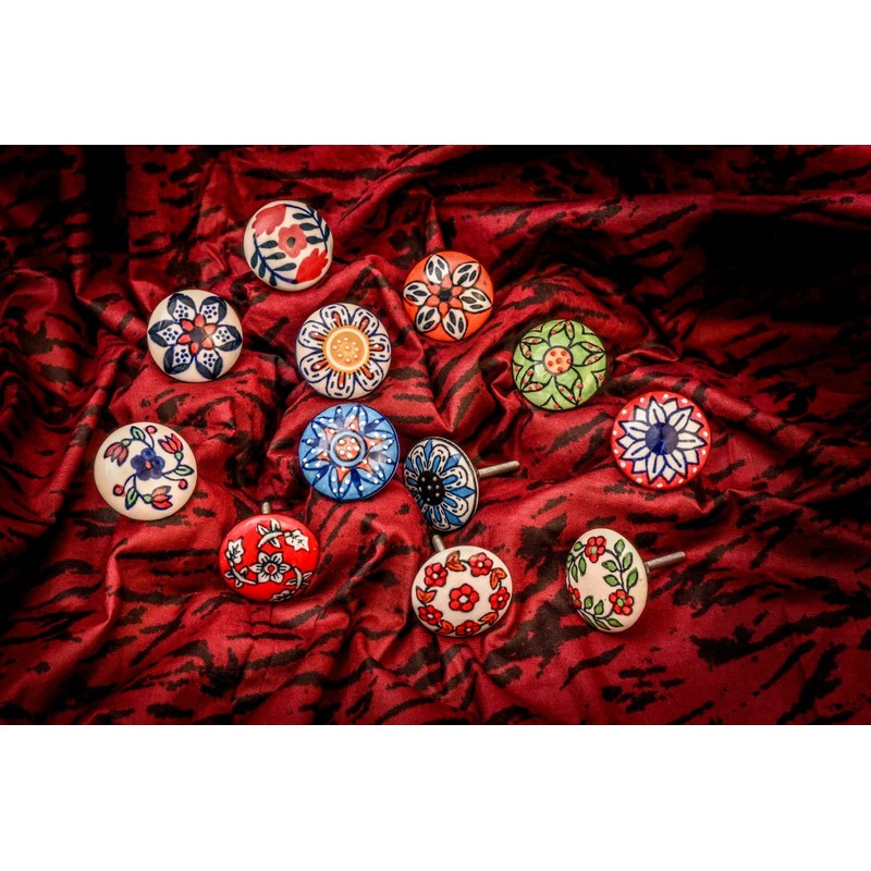 Mix of Vintage Ceramic Knobs, Pack of 12, Flower Design