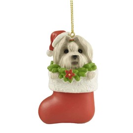 PlentifulHome Miniature White Maltese Dog Ornaments for the Christmas Pine Tree Decorations