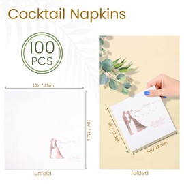 Wedding Napkins Disposable 100 PCS, Gold Foil Mr and Mrs Paper Cocktail Napkins for Wedding Dinner Party, 3-Ply, Rose Gold