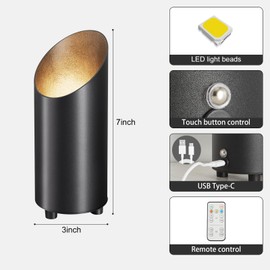 Powfloven 2 Pack Wireless Battery Operated Spotlights Indoor with Remote, Mini Black Cordless Rechargeable Floor Can Lights, Small Dimmable Timer LED Accent Uplight for Corner Home Plant Artwork