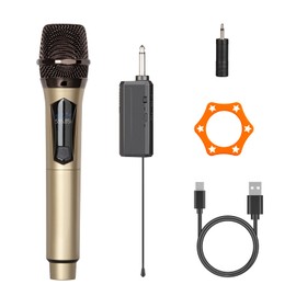 bomaite Wireless Microphone System with Receiver, Handheld J Gold Dynamic Wireless Microphone, Suitable for Karaoke, Wedding, DJ, Party, Speech, Church, Classroom, 200ft