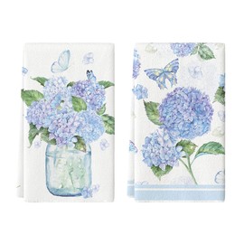 Artoid Mode Hydrangea Vase Butterfly Spring Kitchen Towels Dish Towels, 18x26 Inch Summer Flowers Holiday Decoration Hand Towels Set of 2