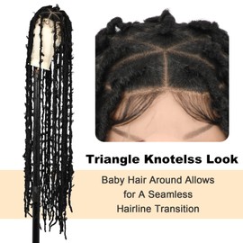 Brinbea 48" Full Double Lace Knotless Locs Braided Wigs for Women Black Butterfly Large Triangle Knotless Twisted Cornrow Braided Wigs with Baby Hair for Women