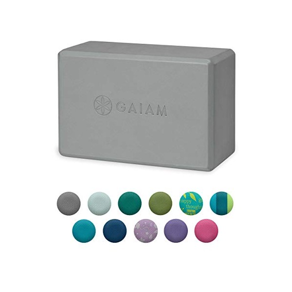 Gaiam Yoga Block - Supportive Latex-Free EVA Foam Soft Non-Slip Surface for Yoga, Pilates, Meditation (Folkstone Grey)