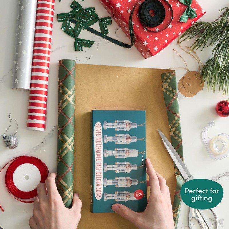 THE TWIDDLERS - 6 Silver Wooden Nutcracker Soldier Ornaments 10