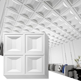 Art3d Drop Ceiling Tiles 24x24, 12 Sheets PVC Decorative Glue up Ceilng Panels 2x2, White