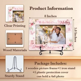 Fbitey Mom Picture Frame, Mother's Birthday Christmas Day Gift, Pink Mother & Daughter Wooden 4x6 Inch Photo Frame for Home Bedroom Desk Table Decor-A01