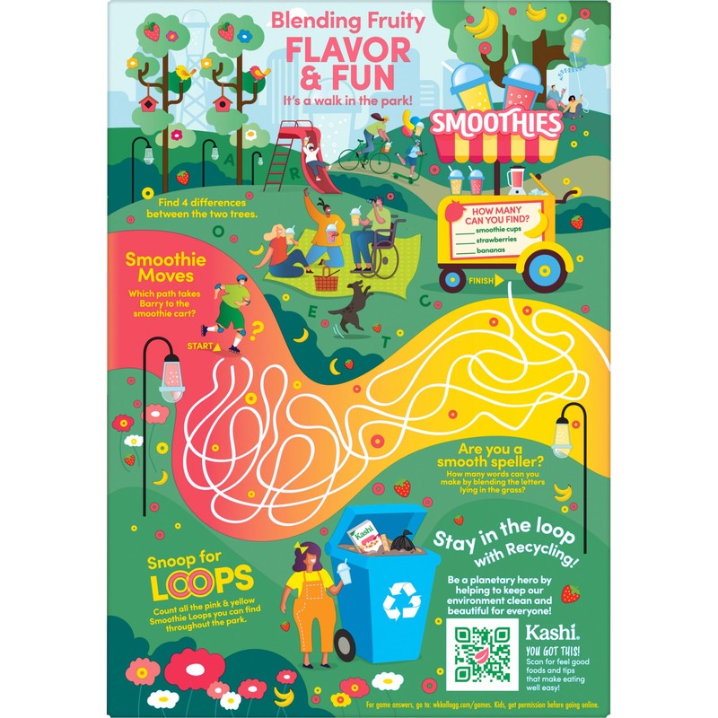 Kashi Breakfast Cereal, Whole Grain, Vegan, Strawberry Banana Smoothie Loops,