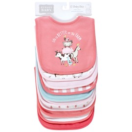 Hudson Baby Unisex Baby Cotton Bibs, Girl Farm Animals, One Size