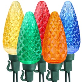 Brizled Colored Christmas Lights, 33ft 50 LED C9 Faceted Christmas Lights Outdoor, 120V UL Certified Tree Lights, Connectable Xmas Roof Lights for Christmas Tree Garden Yard Party Patio House Decor
