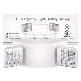 Maxlite EML-2HSQW Emergency Light LED Fixture - 2 Square Heads, Battery Backup, 120V/277V Dual Voltage, White Thermoplastic Housing, UL924 Listed, Damp Location