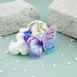 AOBIURV Mother’s Day Gifts from Daughter Son Mom Birthday Gift Best Mom Ever Present for Mothers Day Christmas Valentines Day Cute Butterfly Keychain Acrylic Keyring