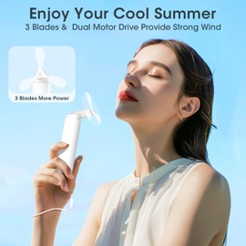 Andwing Handheld Fan Rechargeable, Mini Portable Fan Small Hand Fan, 3000mAh Battery Operated 22Hrs+ Makeup Eyelash Fan Personal Fan Gifts for Women Girls Men Travel Indoor Outdoor (White)