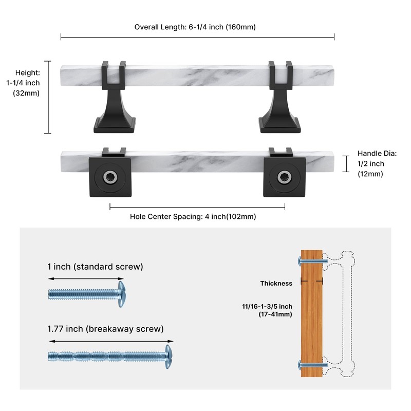 Haliwu 10 Pack 4 inch White Marble Grain Kitchen Cabinet