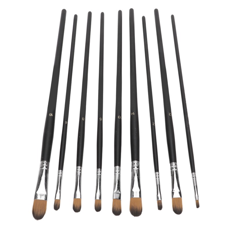 9Pcs Painting Brush Good Pigment Adsorption Round Flat Head Art