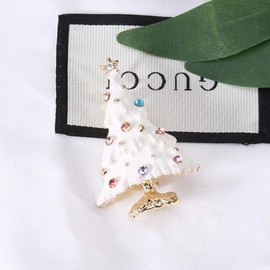 CZ Christmas Tree Brooch Pin for Women Girls Men Colorful Cubic Zirconia Crystal Lapel Pins Corsage Scarf Shawl Clip Badge Suit Brooches Pins Dainty Dress Accessories Xmas Holiday Jewelry Gift (White)