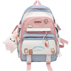 Mfikaryi kawaii Backpacks for Girls,Aesthetic Backpacks for School Bags,Bookbag with Cute Plush Pendant for Teens