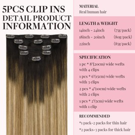 MAXITA Clip in Hair Extensions Real Human Hair,80g 5pcs Dark Brown Mixed Champagne Blonde 18 Inch,Remy Human Hair Extensions Clip in Straight Hair Extensions Clip in Natural Hair