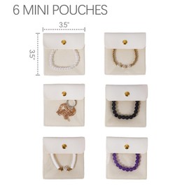 Yaqulen Travel Jewelry Case Organizer Small Jewelry Box for Women with 6 Jewelry Mini Pouch, Portable Traveling Jewelry Holder Bag for Earring Necklace Bracelet (Beige)