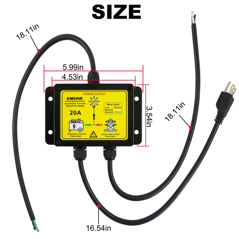 EIIDAR ATS AC120V 20 Amp Auto Transfer Switch，Transfer Switch for