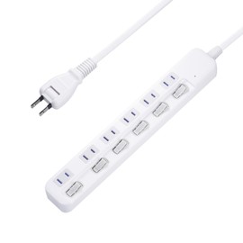 EXHEART ETA-KS615RD Tap with Individual Switch (1.5m / AC x 6), High Strength, Heat Resistant (Dust Prevention, Lightning Surge Reduction), Switch, Power Saving Extension Cord, Outlet, White, Power