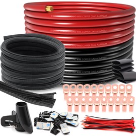 0 Gauge Amp Wire 40FT Battery Cable Calibre 1/0 Awg for Inverter,Winch,Reducer,Starter,Solar Power,DC Wiring,W/ 40 Feet PET Cable Sleeve,20pcs Connectors Lugs and 3:1 Heat Shrink Tube