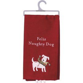 Primitives by Kathy Feliz Naughty Dog Dish Towel, Red