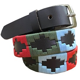 CARLOS DIAZ Boys Girls Kids Unisex Argentine Brown Leather Embroidered Polo Belt, brown