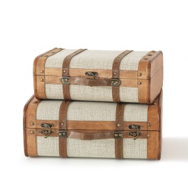 SLPR Wooden Vintage Suitcases - Set of 2, Retro Luggage Décor, Antique Decorative Storage Chests with Lids, Old Style Wood Travel Trunks for Home Décor