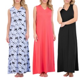 Real Essentials 3 Pack: Women's Soft Tank Nightgown Sleeveless Nightshirt Sleep Dress (Available In Plus Size) - Set 6, XXL