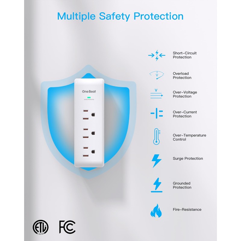 Surge Protector Outlet Extender with Rotating Plug, 9 AC Multi