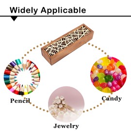 1 Piece Wooden Pencil Box, Hollow Carved Stationery Craft Small Storage Organiser for Home School Office, 7.7 x 2.2 x 1.6 Inches (Geometric Patch)